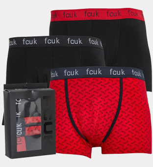 French Connection 3 Packa Boxare Herr Svart  Röd Print  Svart