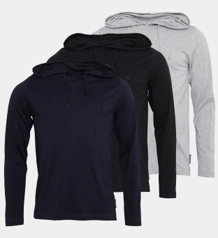 French Connection 3 Packa Hoody Herr Svart Ljus Grå Melange  Marine