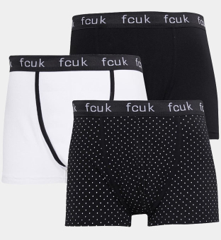 French Connection 3 Packa Boxare Herr Svart  Vit Dot  Vit