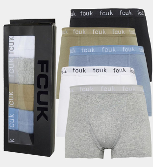 French Connection 5 Packa Boxare Herr Svart  Ljus Blå  Ljus Khaki  Grå  Vit