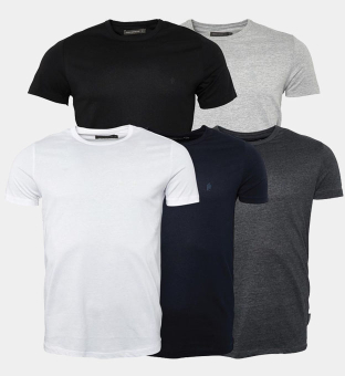 French Connection 5 Packa T-shirts Herr Svart  Vit  Marine  Ljus Grå Melange  Charcoal