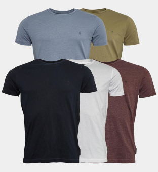 French Connection 5 Packa T-shirts Herr Chateaux Melange  Ljus Khaki  Ljus Blå Melange  Marine  Vit