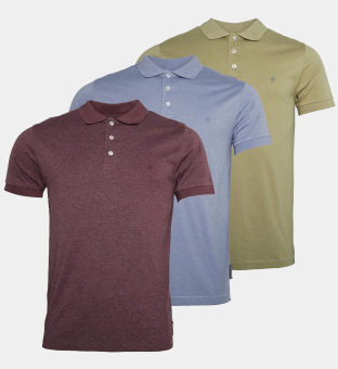 French Connection 3 Packa Pikétröjor Herr Ljus Khaki Chateaux Melange  Ljus Blå