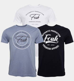 French Connection 3 Packa T-shirts Herr Marine Vit Ljus Blå Mel